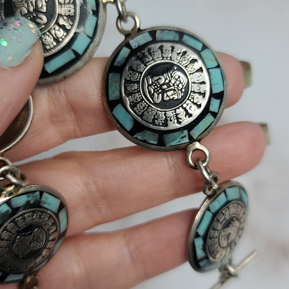 Sterling silver Aztec calendar symbols Bracelet - Picture 8 of 8